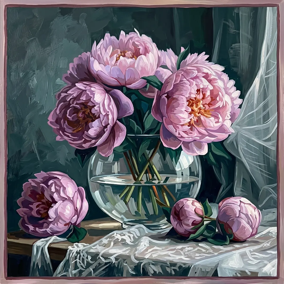 Lavender Peonies Glass Vase