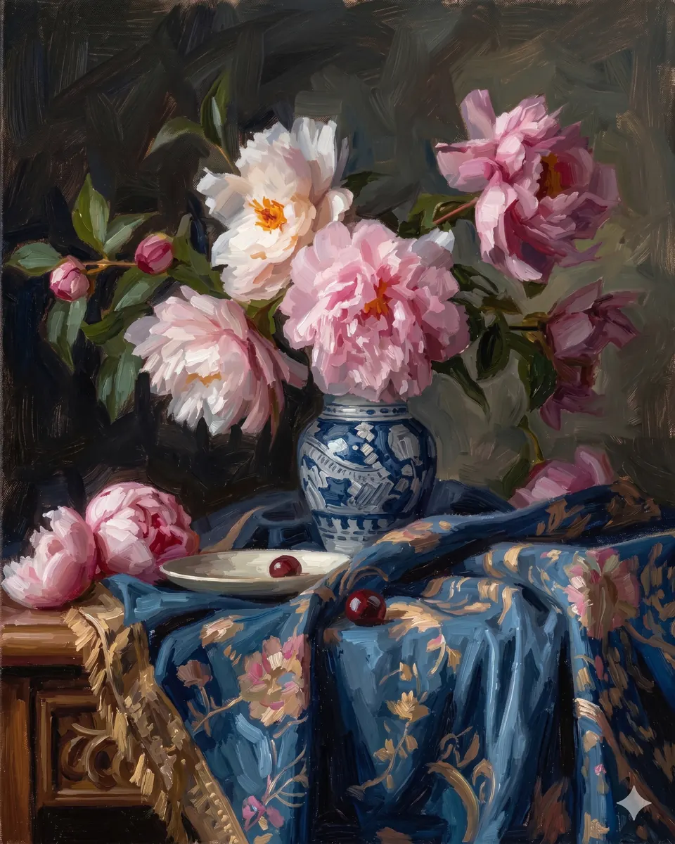 Mixed Flowers Blue Vase