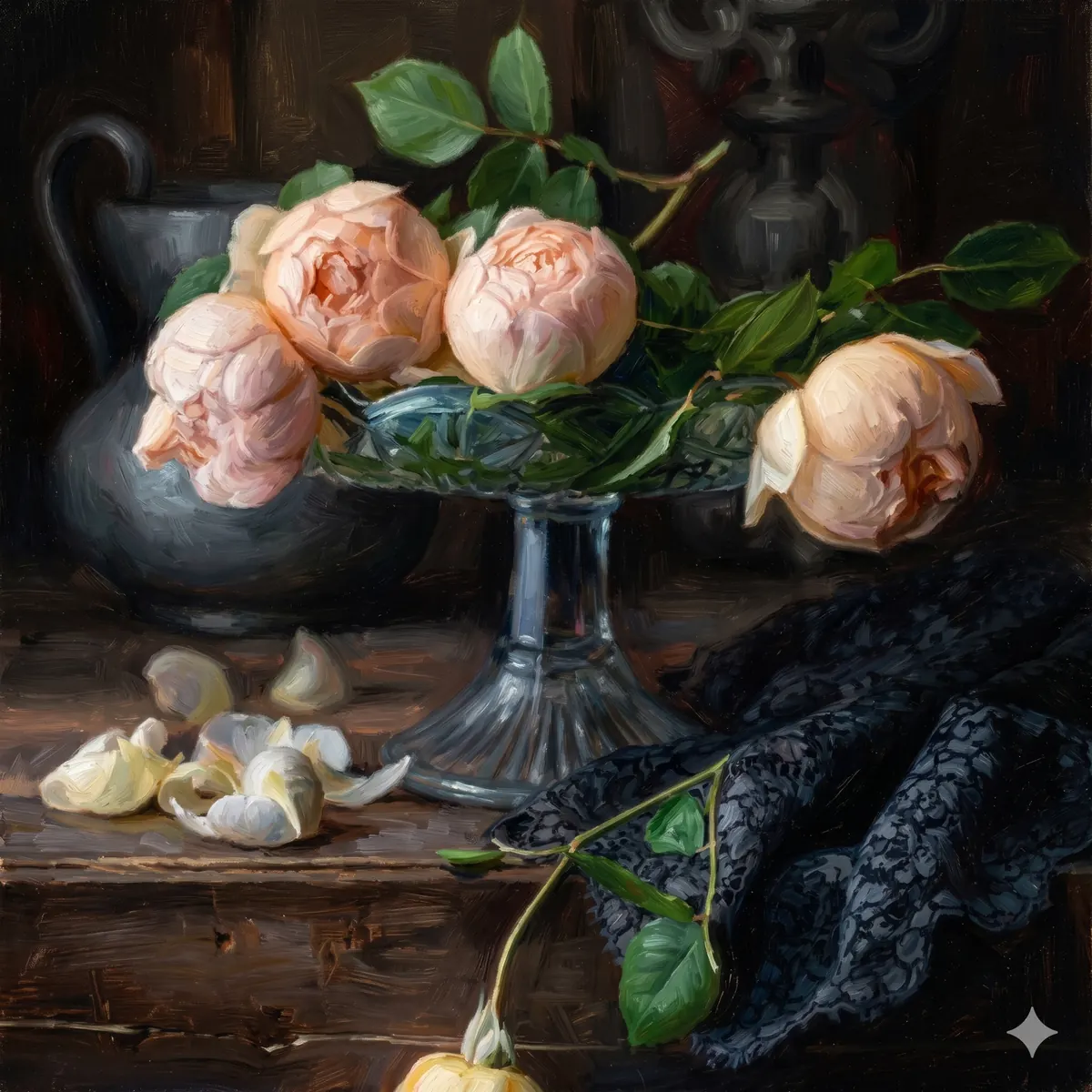 Pale Peonies Silver Bowl
