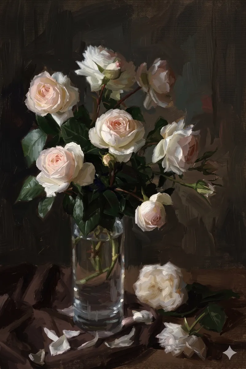 Pale Roses Tall Vase