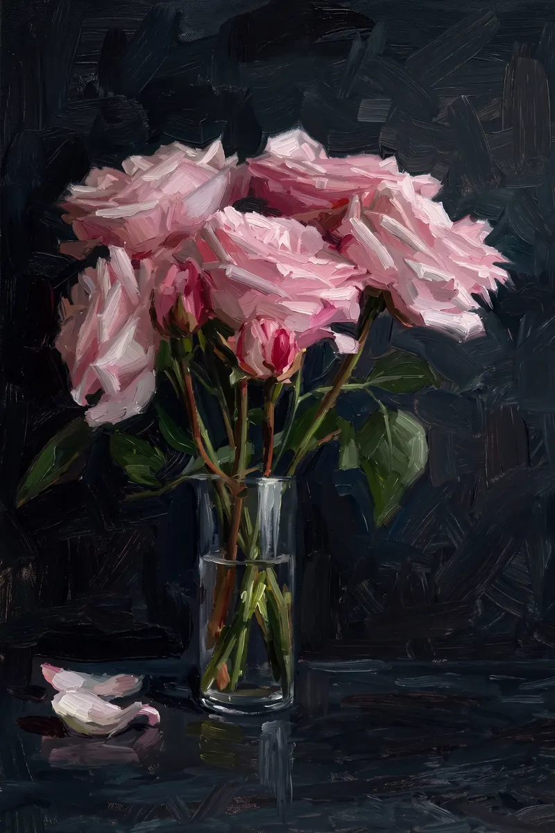 Pink Flowers Glass Vase