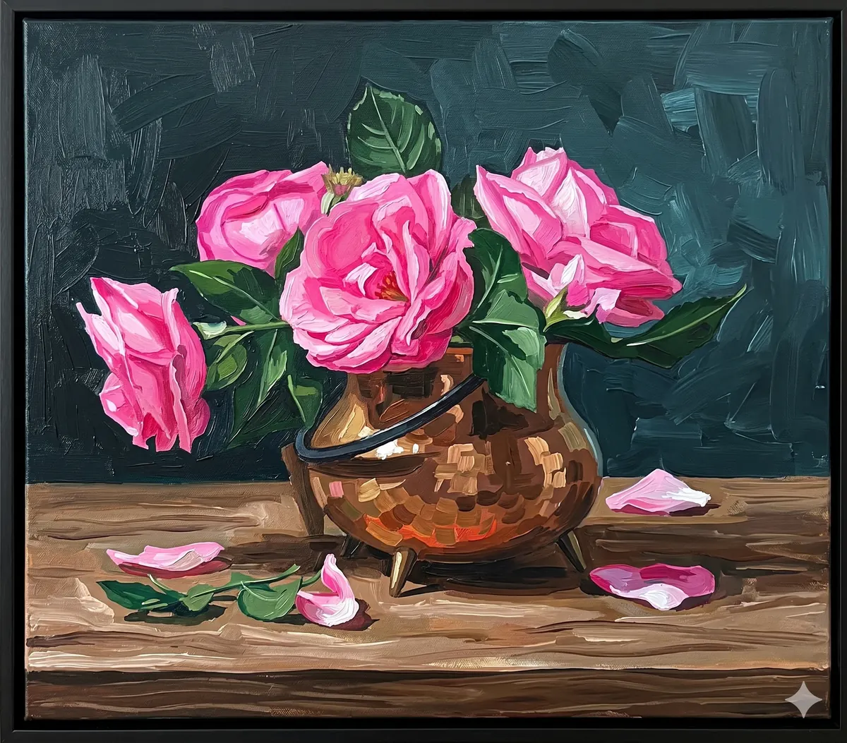 Pink Roses Copper Vase