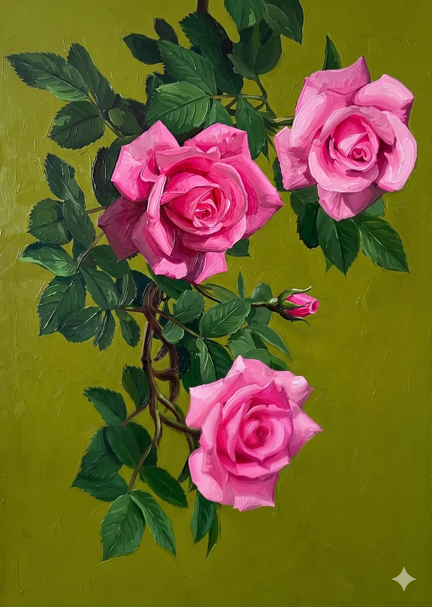 Pink Roses Green Background