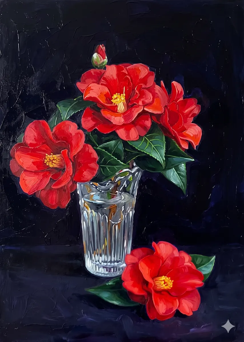 Red Flowers Blue Vase