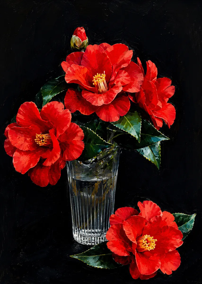 Red Flowers Glass Vase
