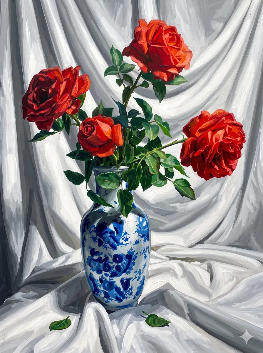 Red Roses Blue Vase