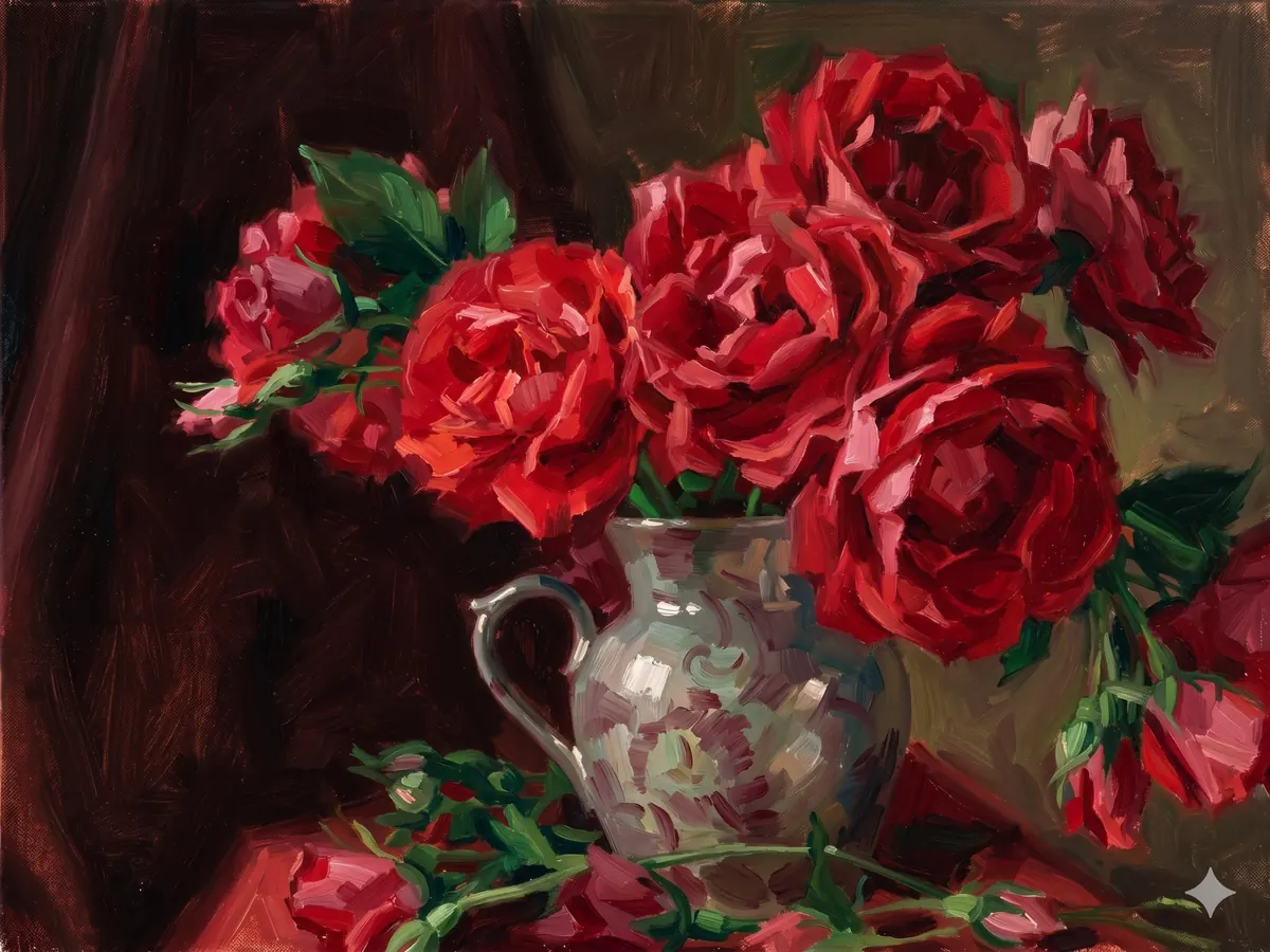Red Roses Silver Vase